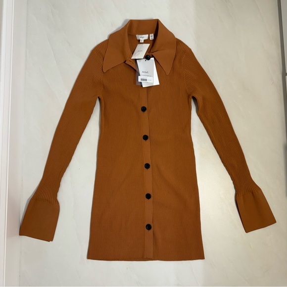 A.L.C. Dresses & Skirts - A.L.C. Eleanor Ribbed Knit Button Front Dress Rust Brown Size M